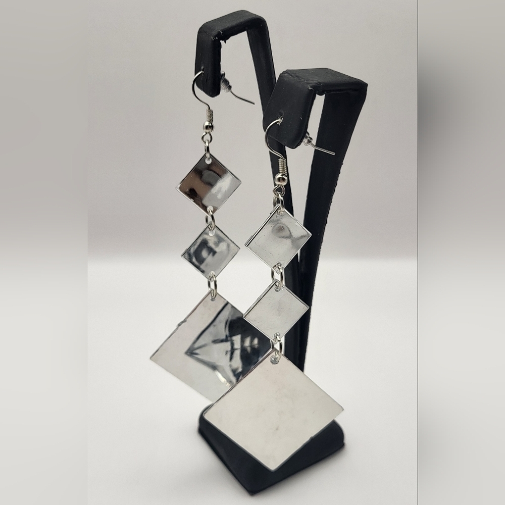 Simulated Crystal Rhombus Drop Long Earrings